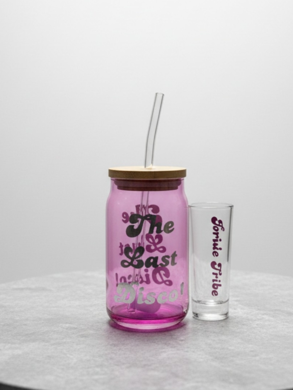 Pink Glass Jar Tumbler with Straw - The Last Disco